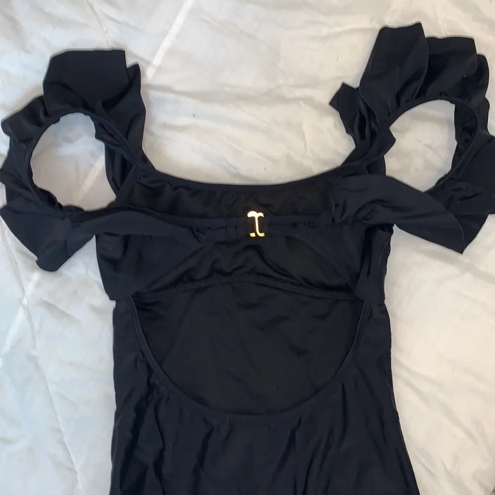 O Rageous Black one piece bathing suit size Medium Ruffle Strap